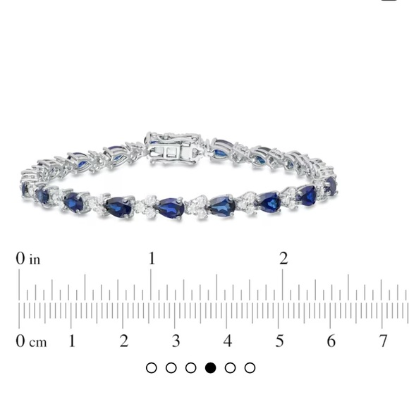 ZALES | Pear-Shaped Blue and White Sapphire Trios Bracelet in Sterling Silver - Picture 7 of 8